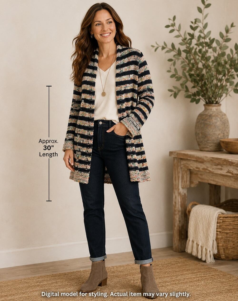 Boho Chunky Knit Cardigan Open Front Cozy Artisan Womens Petite Medium Sundance